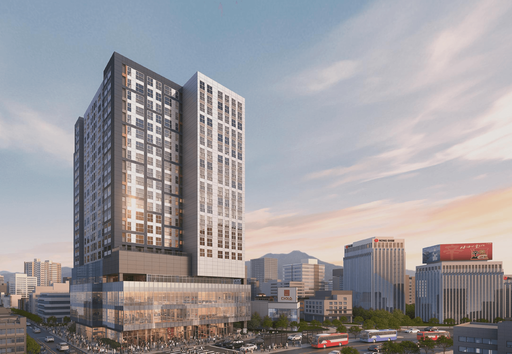 동작구 보라매역 프리센트 상업시설 외관 CG 렌더링